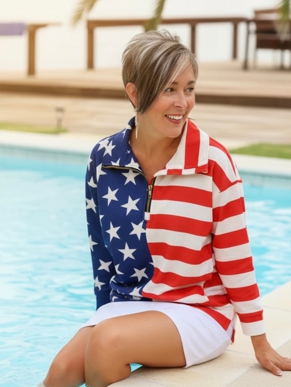Stars & Stripes Zip-Front Pullover Hoodie - Red, White & Blue
